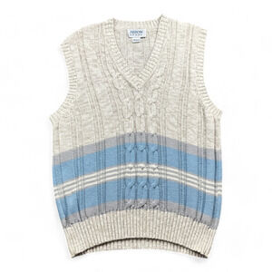 Vintage Arrow Sweater Vest Adult SMALL Ivory 90s Tennis V Neck Cable Knit